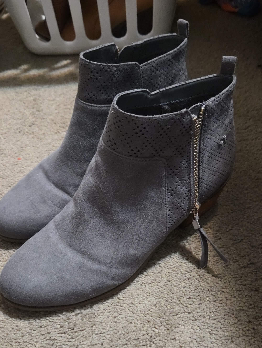 Dr. Scholl's Gray Suede Perforated Ankle Booties with Side Zip